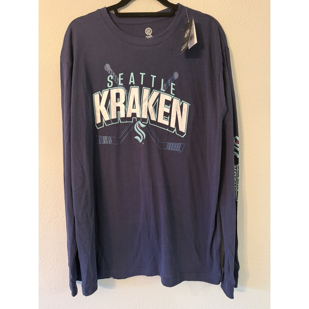 Seattle Kraken Men's Long Sleeve NHL T Blue Graphic shirt Hockey sticks NEW 2XL
